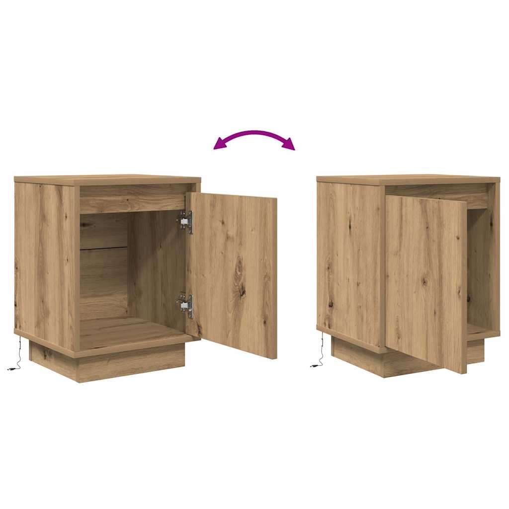 Bedside Cabinets with LED Lights 2 pcs Artisan Oak 38x34x50 cm