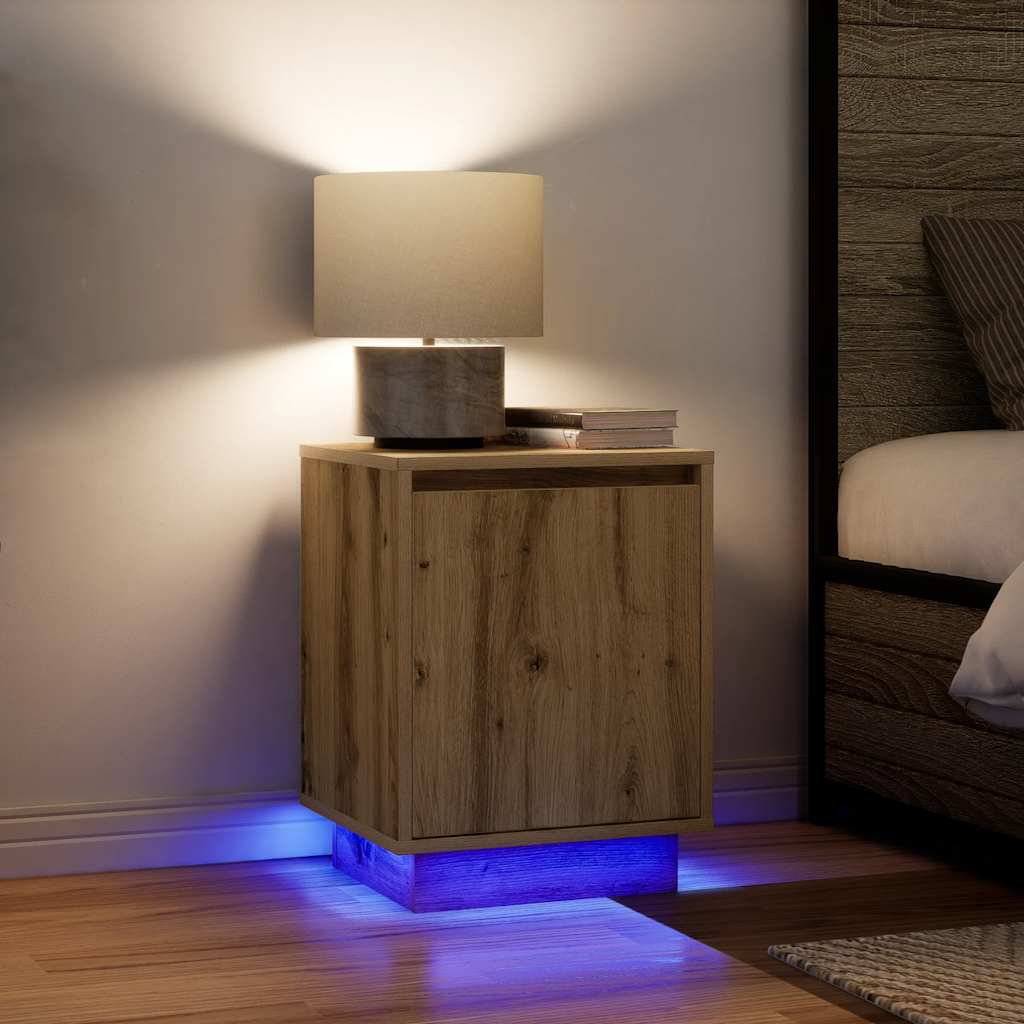 Bedside Cabinets with LED Lights 2 pcs Artisan Oak 38x34x50 cm