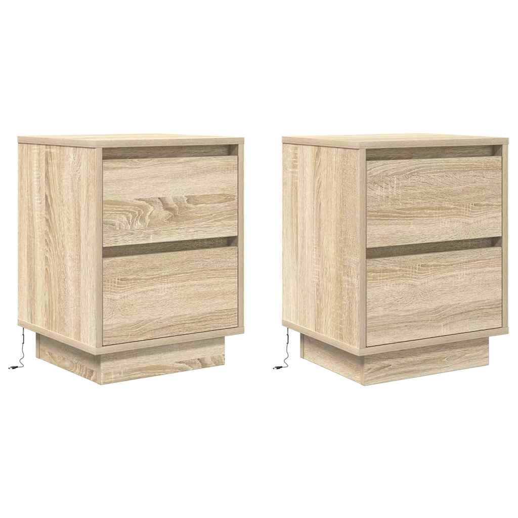 Bedside Cabinets with LED Lights 2 pcs Sonoma Oak 38x34x50 cm