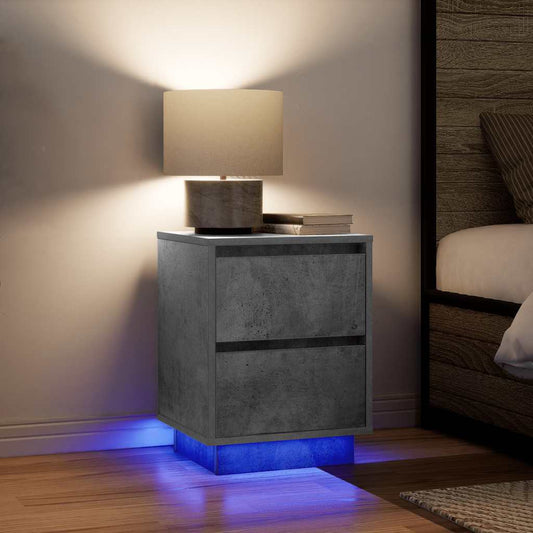 Bedside Cabinets with LED Lights 2 pcs Concrete Grey 38x34x50 cm