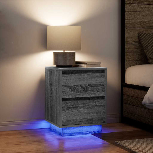 Bedside Cabinets with LED Lights 2 pcs Grey Sonoma 38x34x50 cm