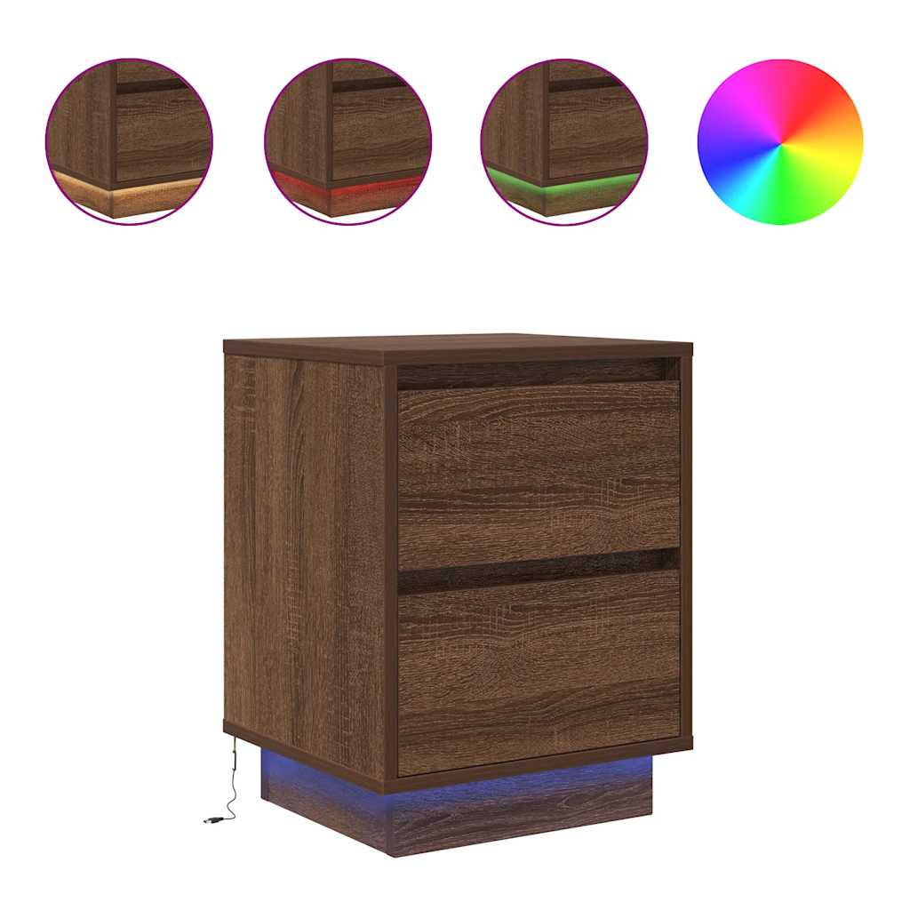 Bedside Cabinets with LED Lights 2 pcs Brown Oak 38x34x50 cm