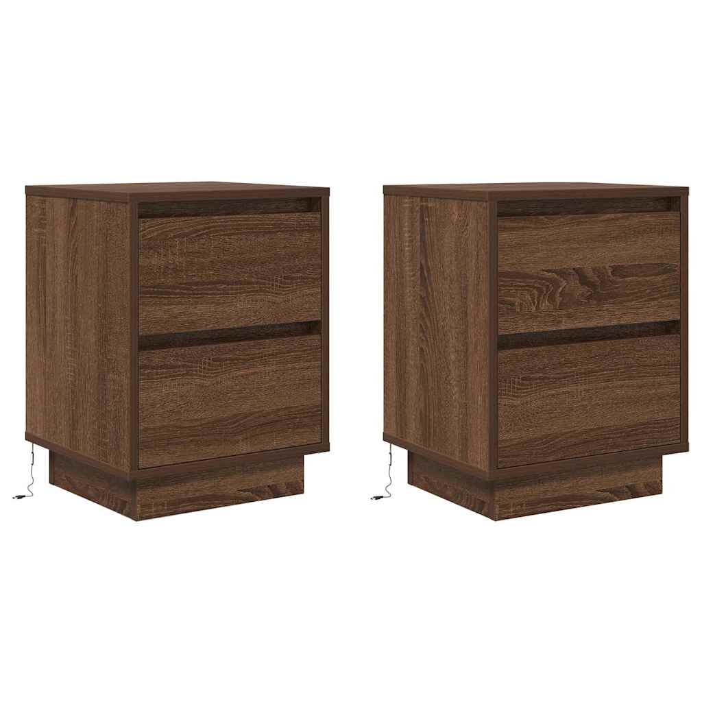 Bedside Cabinets with LED Lights 2 pcs Brown Oak 38x34x50 cm