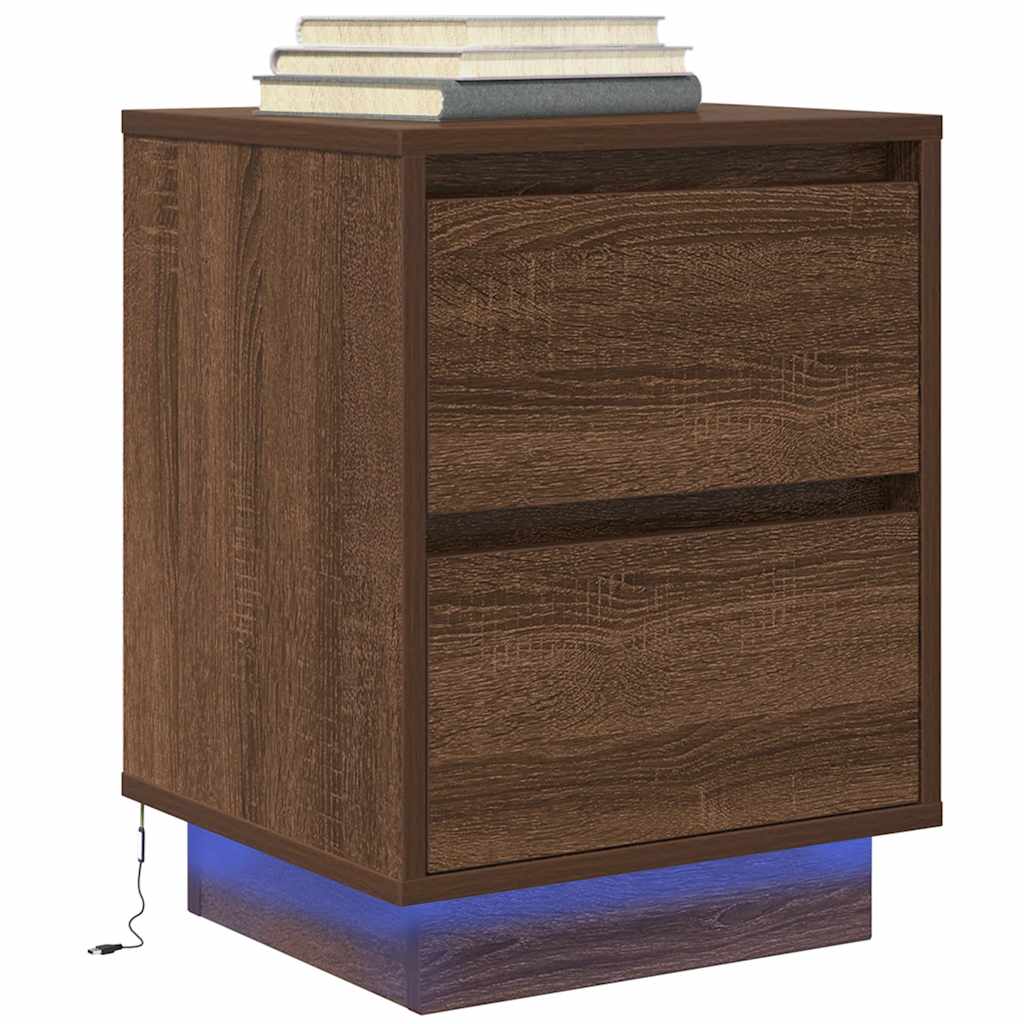 Bedside Cabinets with LED Lights 2 pcs Brown Oak 38x34x50 cm