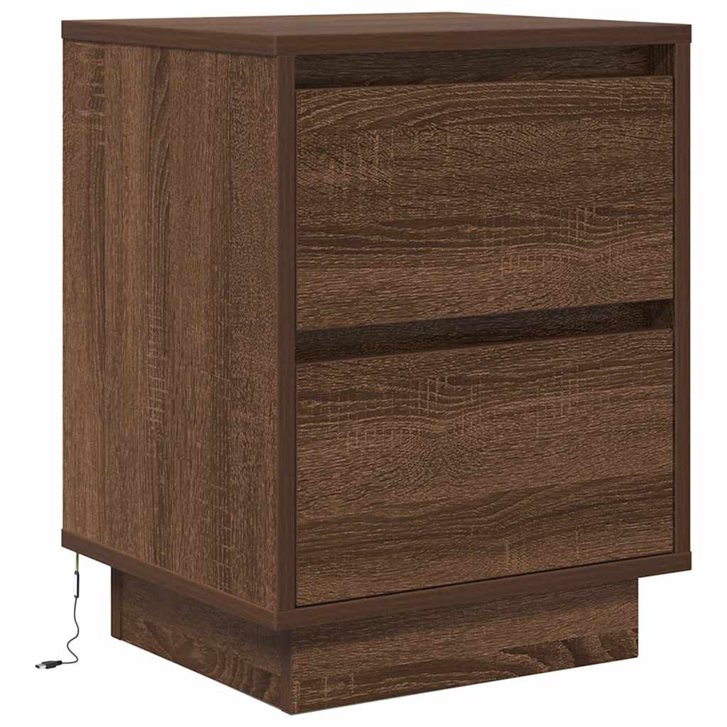 Bedside Cabinets with LED Lights 2 pcs Brown Oak 38x34x50 cm