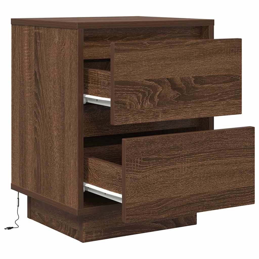 Bedside Cabinets with LED Lights 2 pcs Brown Oak 38x34x50 cm