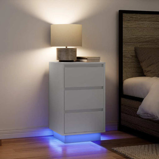 Bedside Cabinet with LED Lights White 38x34x65 cm