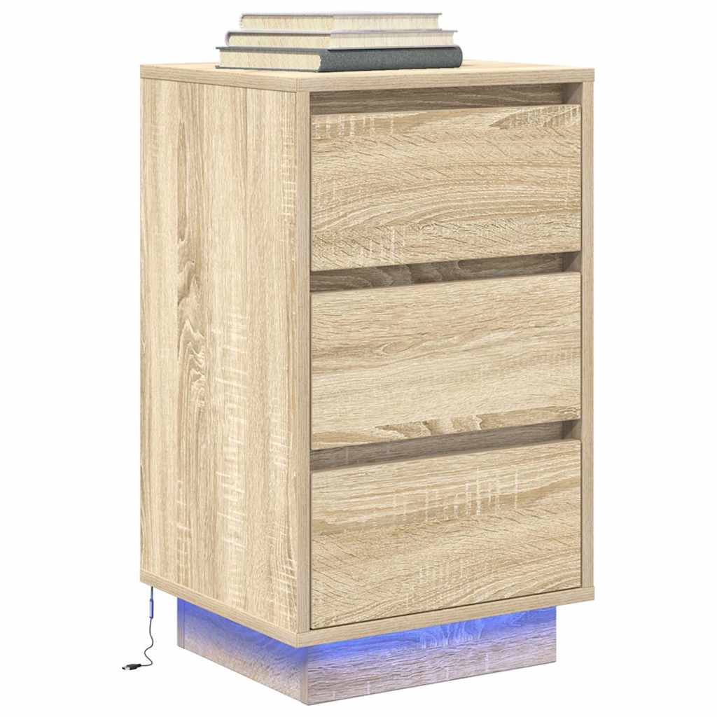 Bedside Cabinet with LED Lights Sonoma Oak 38x34x65 cm