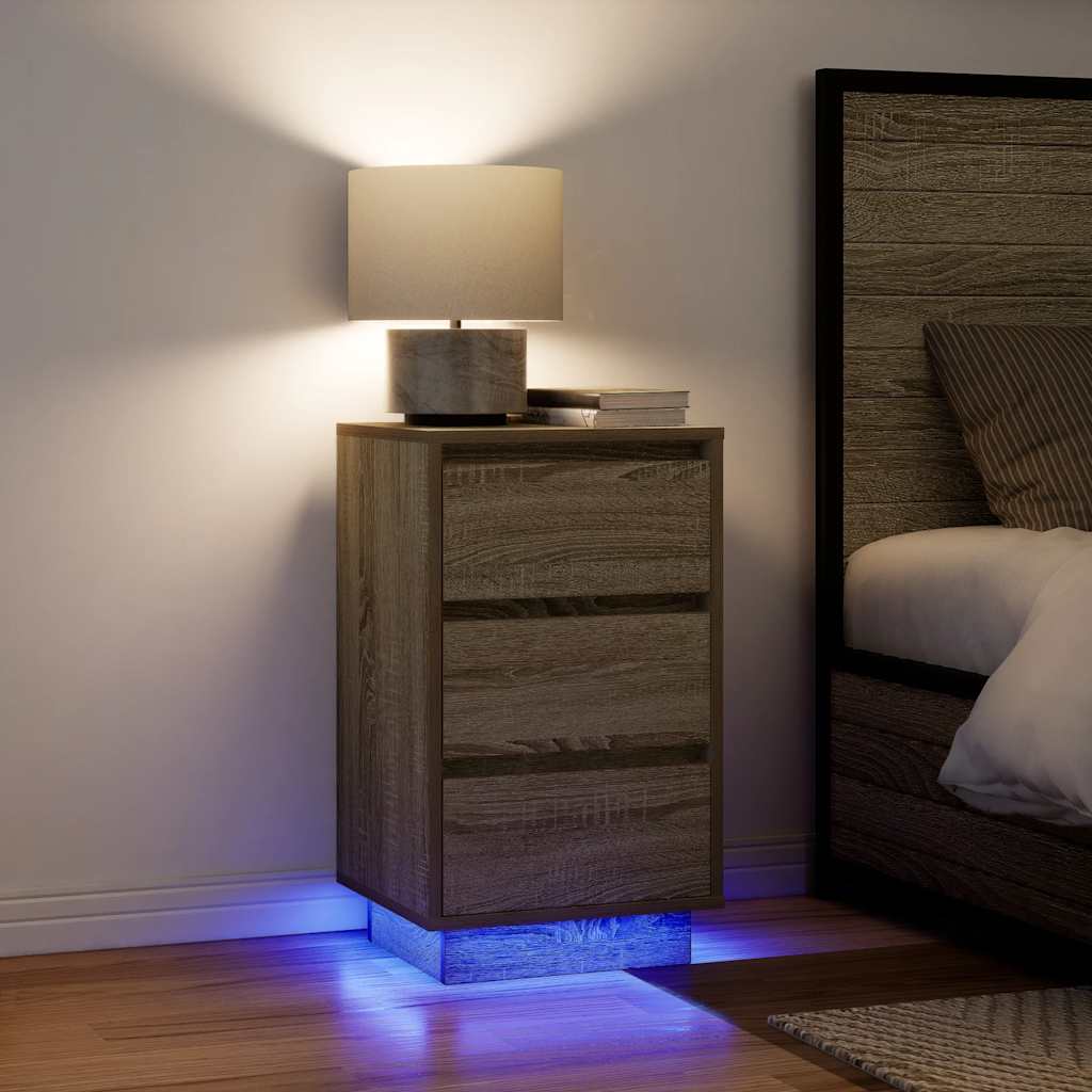 Bedside Cabinet with LED Lights Sonoma Oak 38x34x65 cm