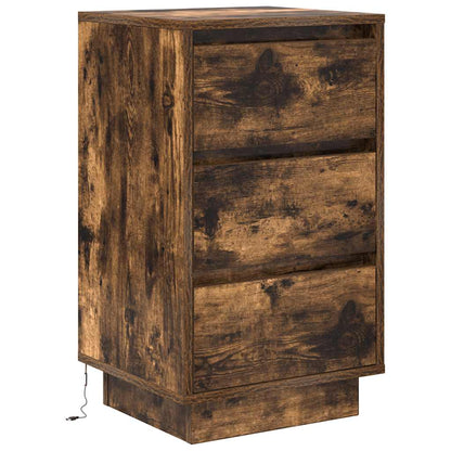 Bedside Cabinet with LED Lights Smoked Oak 38x34x65 cm