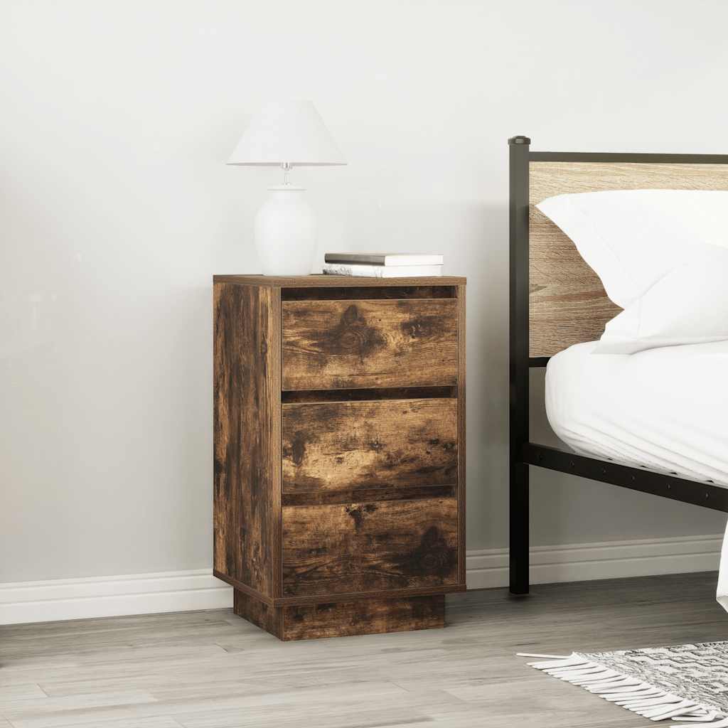 Bedside Cabinet with LED Lights Smoked Oak 38x34x65 cm