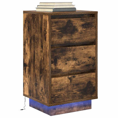 Bedside Cabinet with LED Lights Smoked Oak 38x34x65 cm