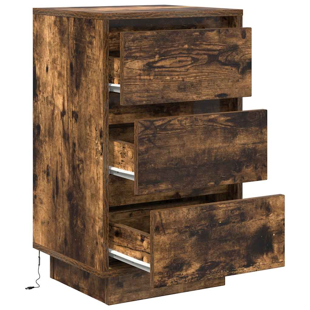 Bedside Cabinet with LED Lights Smoked Oak 38x34x65 cm