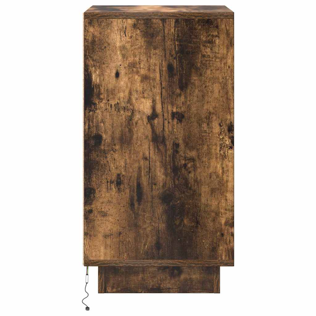 Bedside Cabinet with LED Lights Smoked Oak 38x34x65 cm