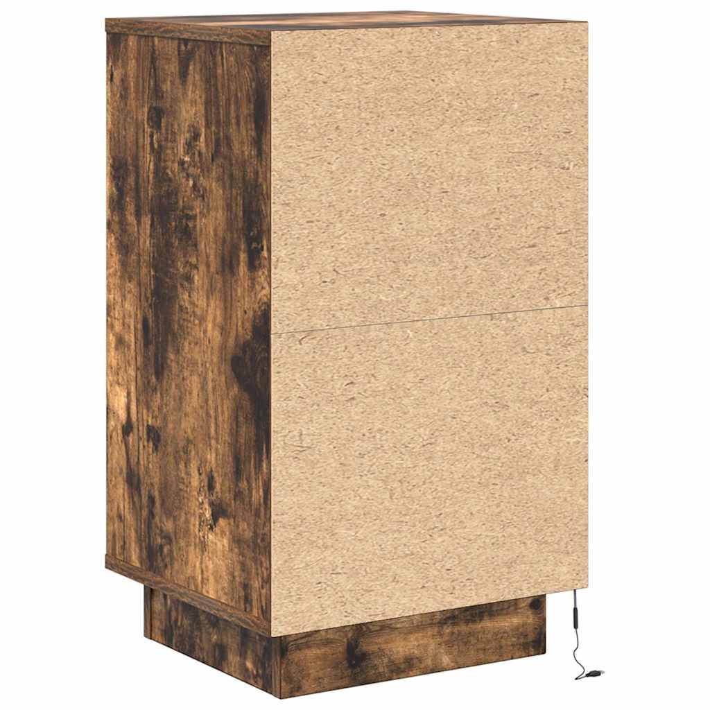 Bedside Cabinet with LED Lights Smoked Oak 38x34x65 cm