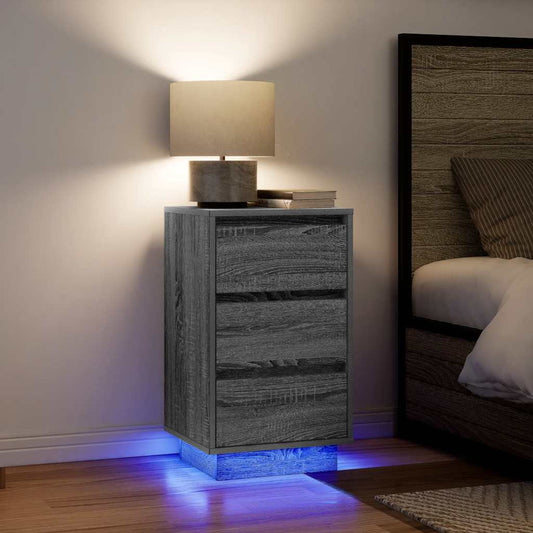 Bedside Cabinet with LED Lights Grey Sonoma 38x34x65 cm