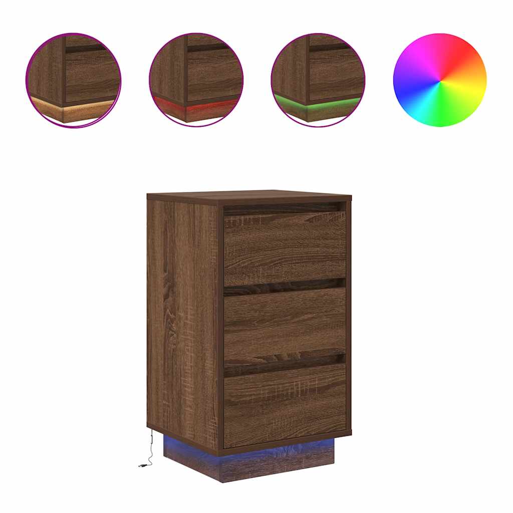 Bedside Cabinet with LED Lights Brown Oak 38x34x65 cm