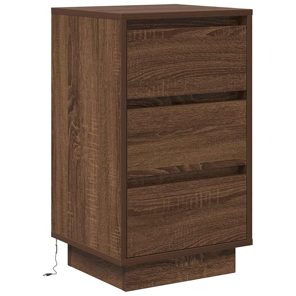 Bedside Cabinet with LED Lights Brown Oak 38x34x65 cm