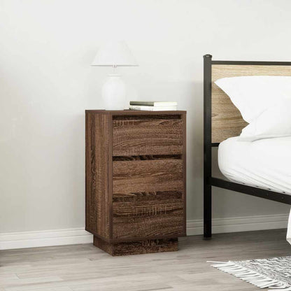 Bedside Cabinet with LED Lights Brown Oak 38x34x65 cm