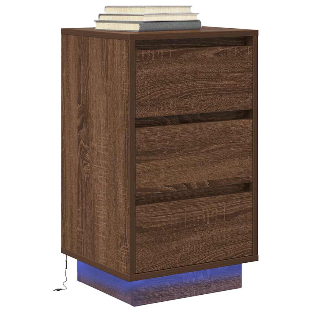 Bedside Cabinet with LED Lights Brown Oak 38x34x65 cm