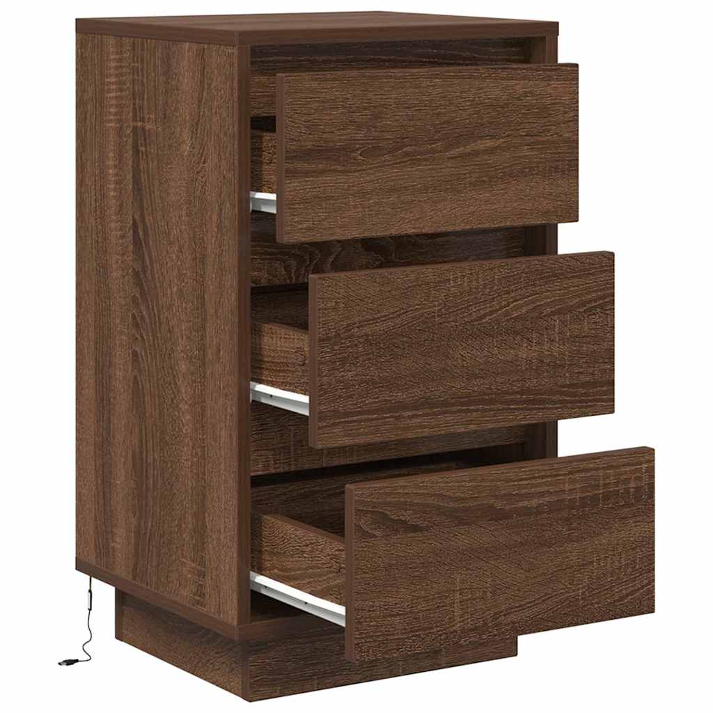 Bedside Cabinet with LED Lights Brown Oak 38x34x65 cm