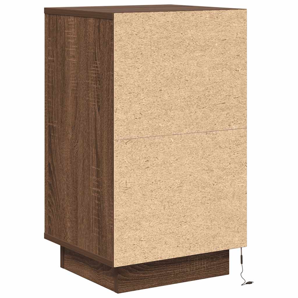 Bedside Cabinet with LED Lights Brown Oak 38x34x65 cm