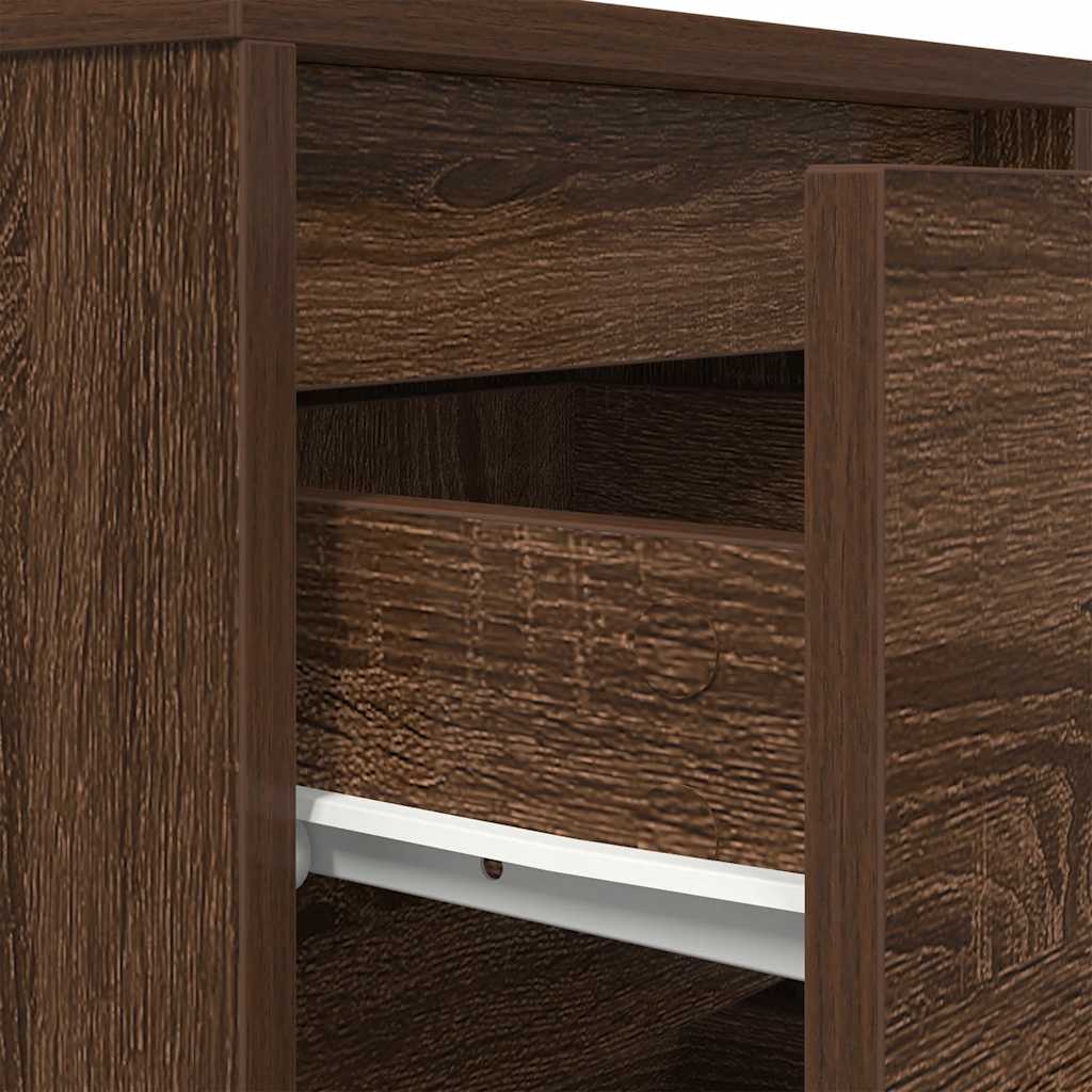 Bedside Cabinet with LED Lights Brown Oak 38x34x65 cm