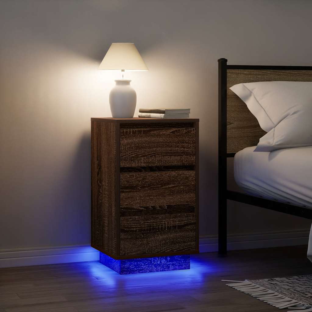 Bedside Cabinet with LED Lights Brown Oak 38x34x65 cm