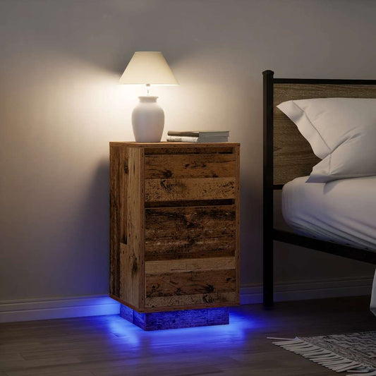 Bedside Cabinet with LED Lights Old Wood 38x34x65 cm