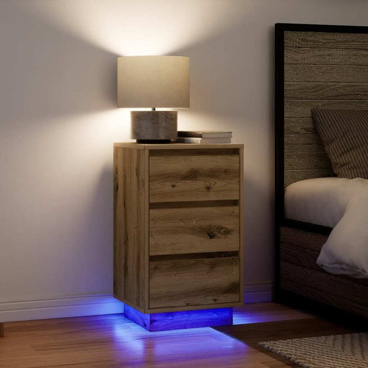 Bedside Cabinet with LED Lights Artisan Oak 38x34x65 cm