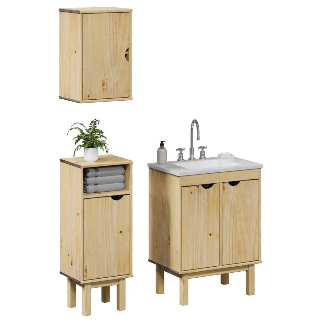 3 Piece Bathroom Furniture Set OTTA Solid Wood Pine