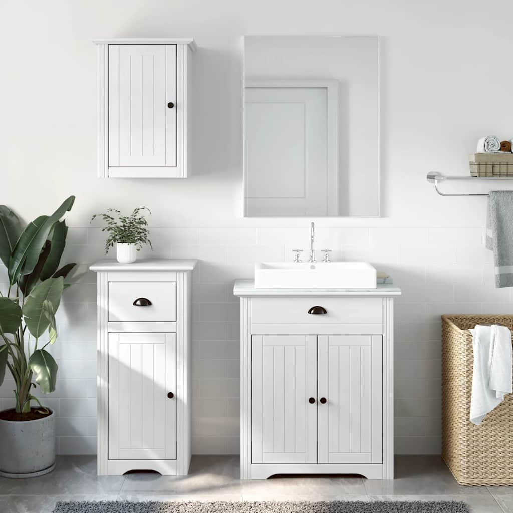 3 Piece Bathroom Furniture Set BODO White Solid Wood Pine