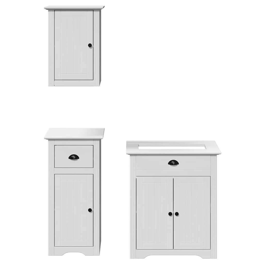 3 Piece Bathroom Furniture Set BODO White Solid Wood Pine