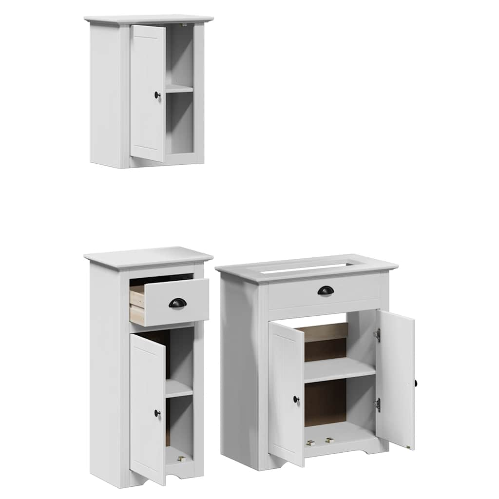 3 Piece Bathroom Furniture Set BODO White Solid Wood Pine