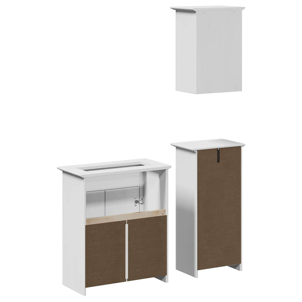 3 Piece Bathroom Furniture Set BODO White Solid Wood Pine