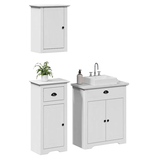 3 Piece Bathroom Furniture Set BODO White Solid Wood Pine