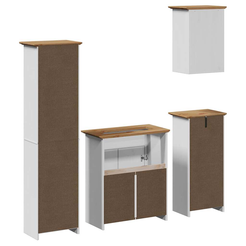 4 Piece Bathroom Furniture Set BODO White and Brown Solid Wood Pine