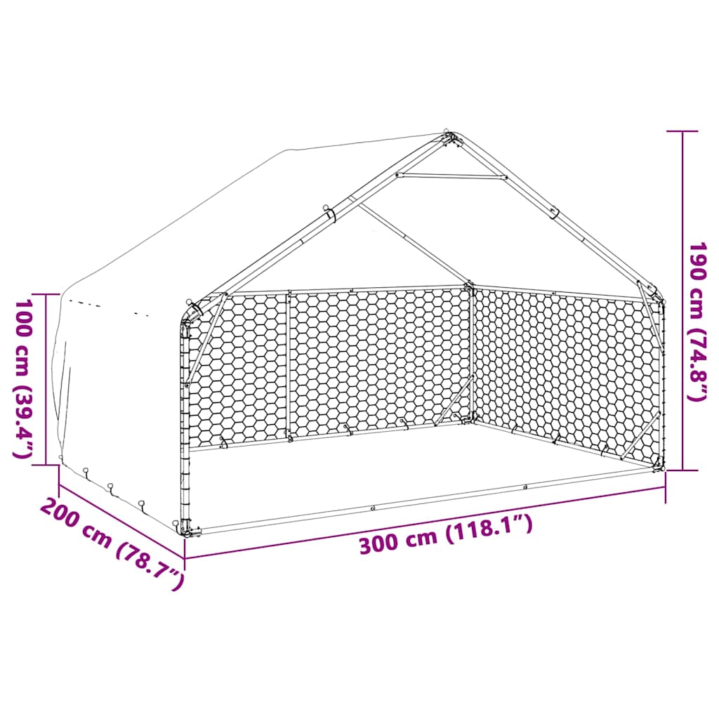 Outdoor Dog Kennel with Cover 3x2x1.9 m Galvanised Steel