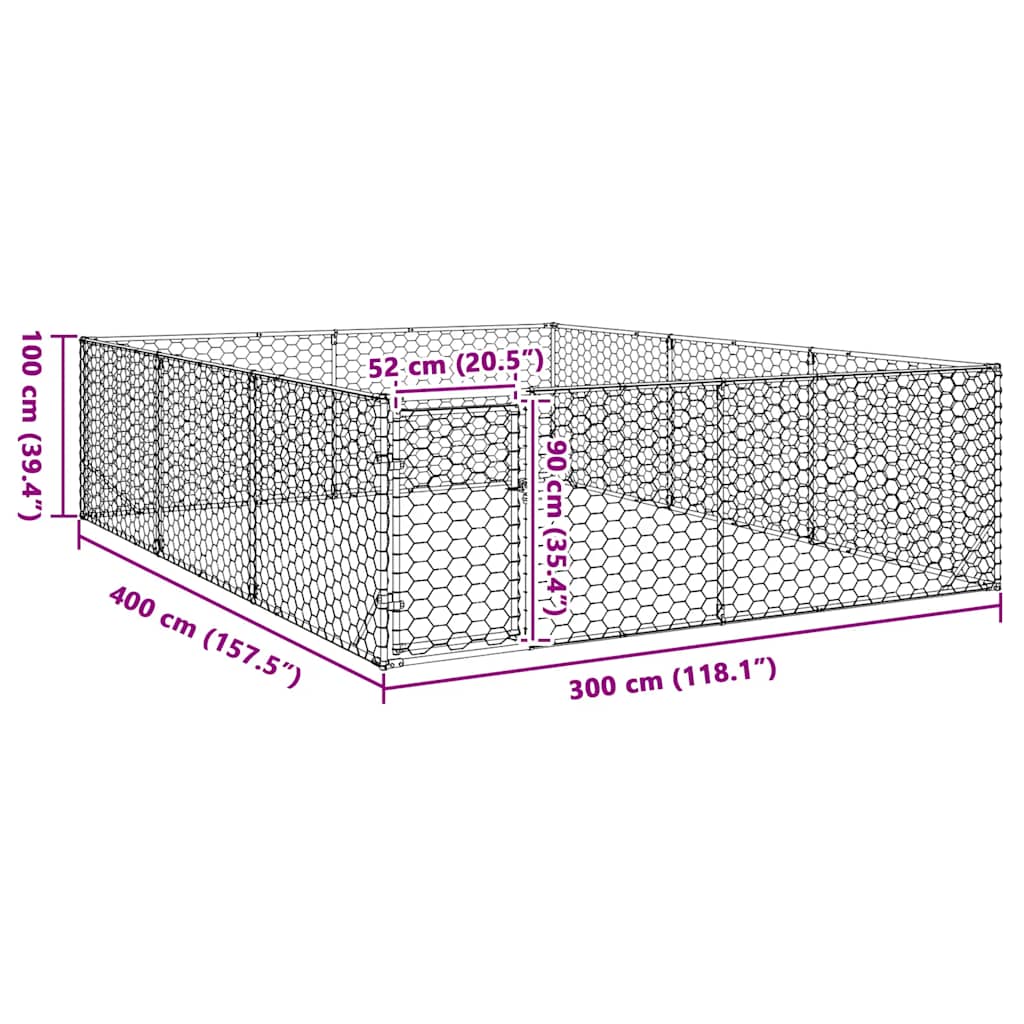 Outdoor Dog Kennel with Door 3x4x1 m Galvanised Steel