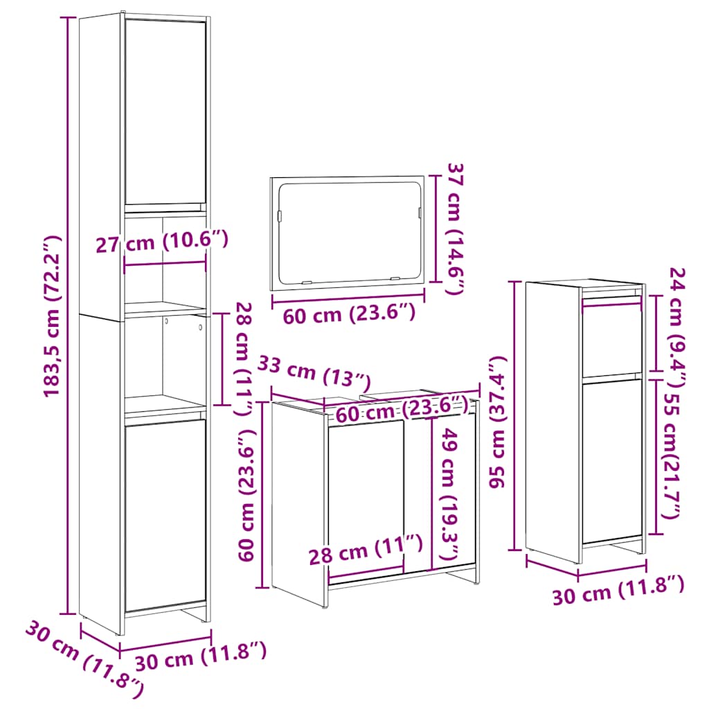 4 Piece Bathroom Furniture Set Artisan Oak Engineered Wood