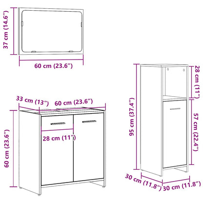 3 Piece Bathroom Furniture Set Old Wood Engineered Wood