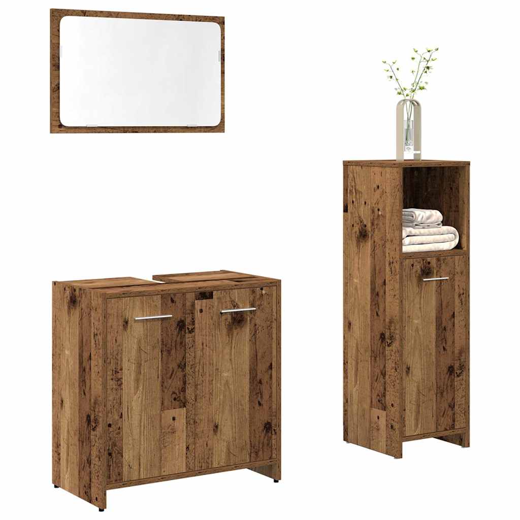 3 Piece Bathroom Furniture Set Old Wood Engineered Wood