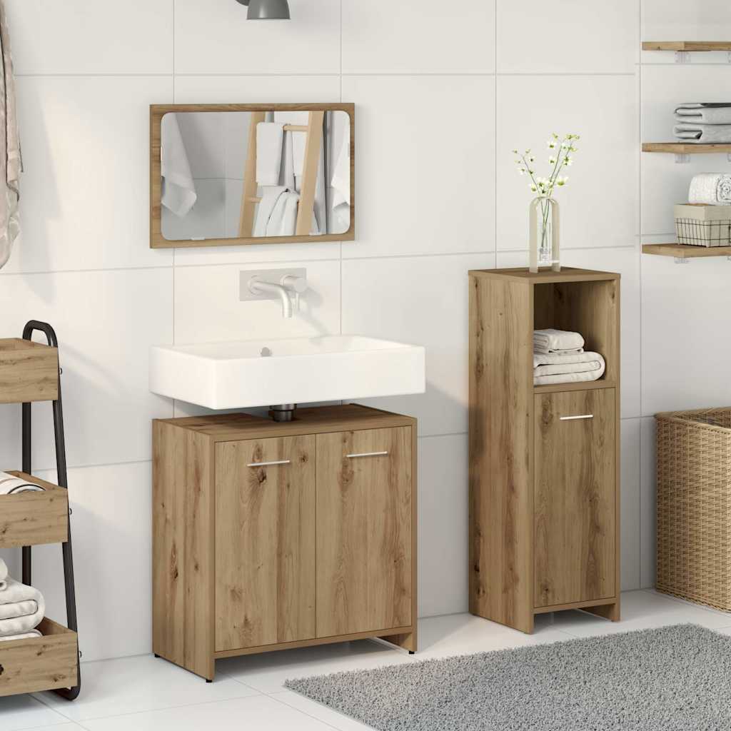 3 Piece Bathroom Furniture Set Artisan Oak Engineered Wood