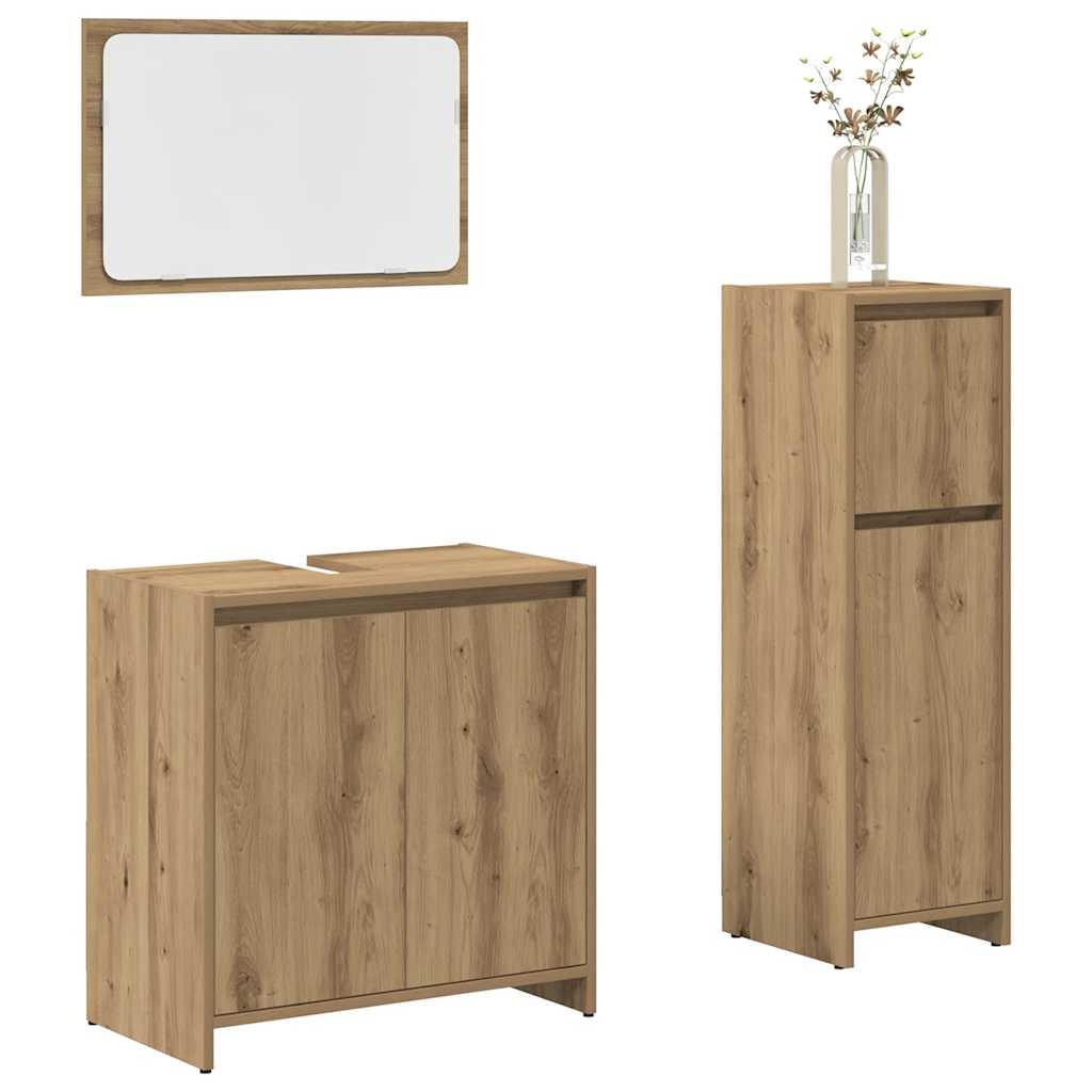 3 Piece Bathroom Furniture Set Artisan Oak Engineered Wood