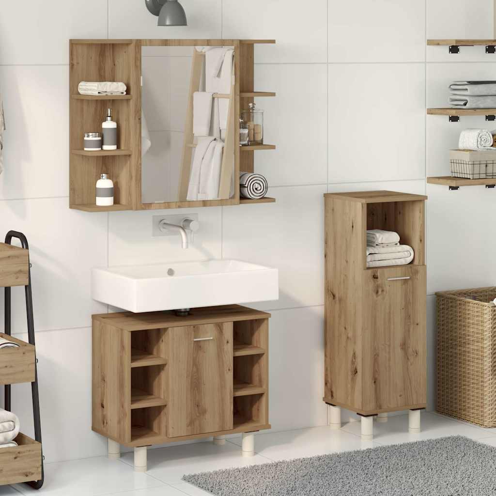 3 Piece Bathroom Furniture Set Artisan Oak Engineered Wood