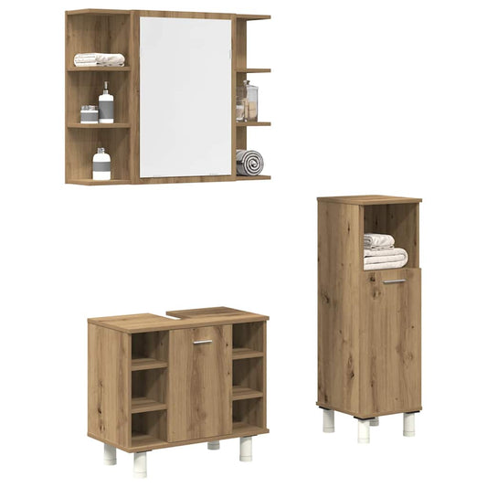 3 Piece Bathroom Furniture Set Artisan Oak Engineered Wood