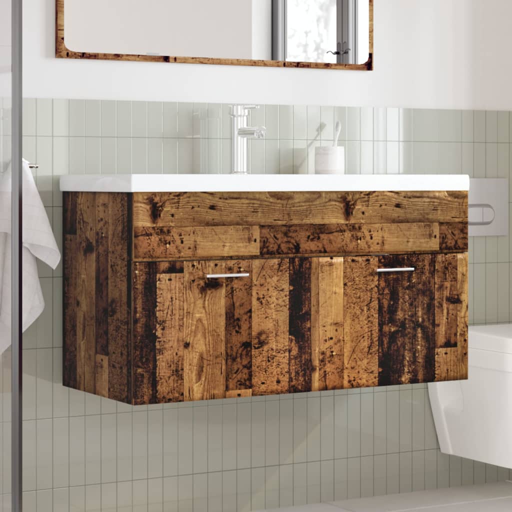 Bathroom Sink Cabinet with Built-in Basin Old Wood