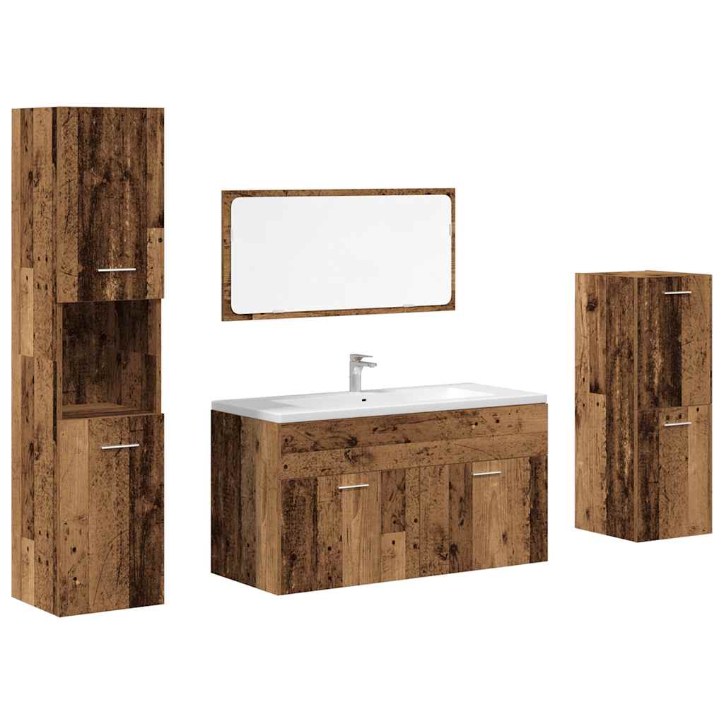 4 Piece Bathroom Furniture Set Old Wood Engineered Wood