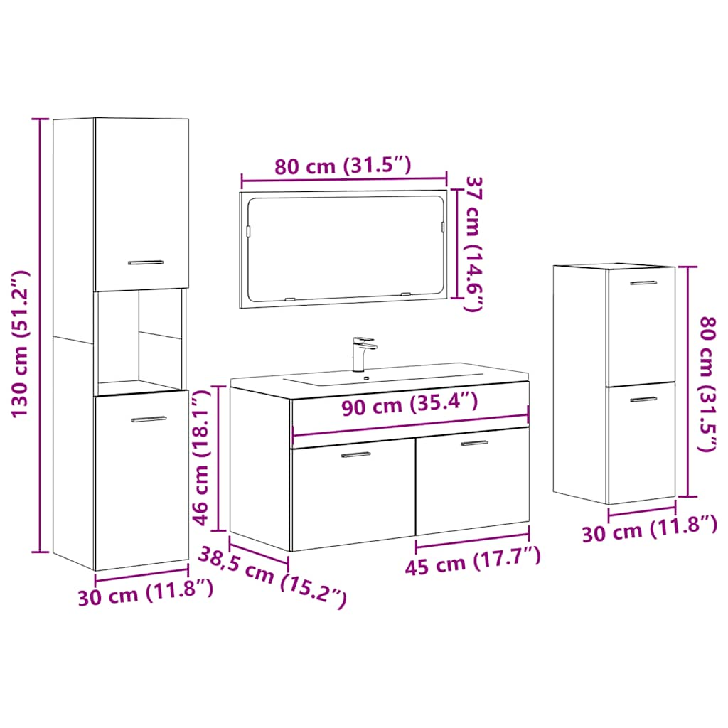 4 Piece Bathroom Furniture Set Old Wood Engineered Wood