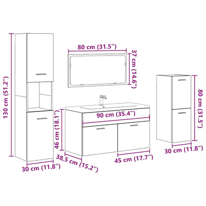 4 Piece Bathroom Furniture Set Old Wood Engineered Wood